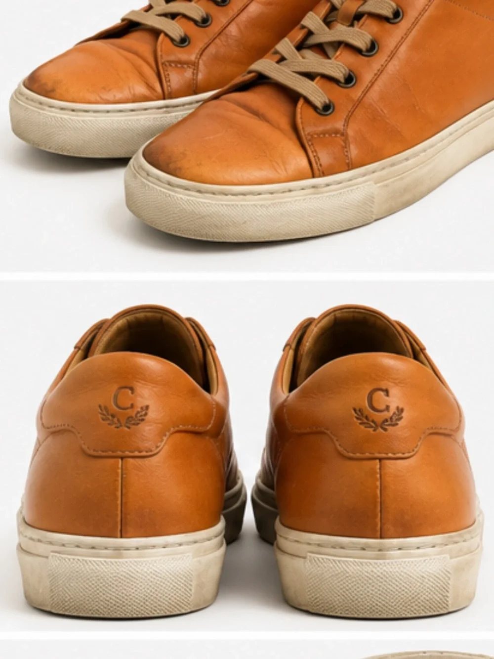 Collegium Mens Leather Low Top Sneakers Cognac Brown EU 41/US8 Luxury Minimalist